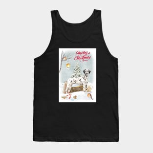 Cute Dalmatian Merry Christmas Santa Dog Tank Top